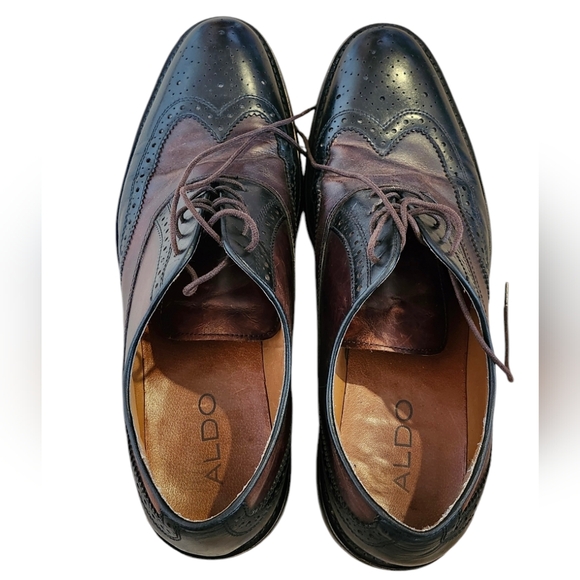 Aldo Black and Brown Leather Lace Up Dress Shoes, Oxford Shoe, Size 13 - Picture 4 of 12
